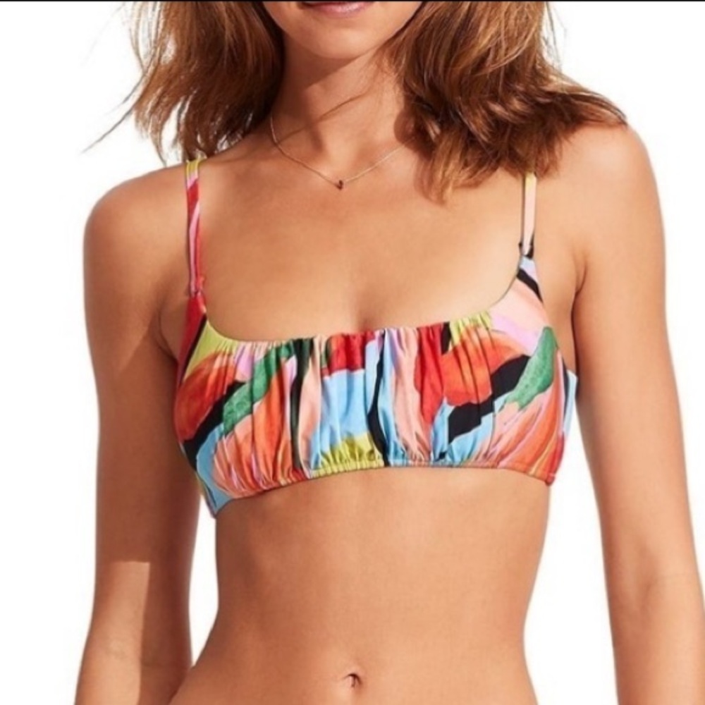 Seafolly NEW Multicolor Bikini Top, Colorful Abstract, Women’s Sz 12